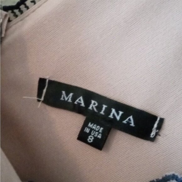 Marina Sleeveless Lace and Sequin Wrap Bodice Gown in Navy/Nude - Picture 6 of 16